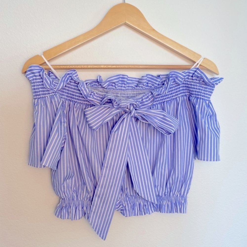 ZARA OFF THE‎ SHOULDER CROP TOP WITH BOW STRIPED SIZE MEDIUM - Picture 2 of 6